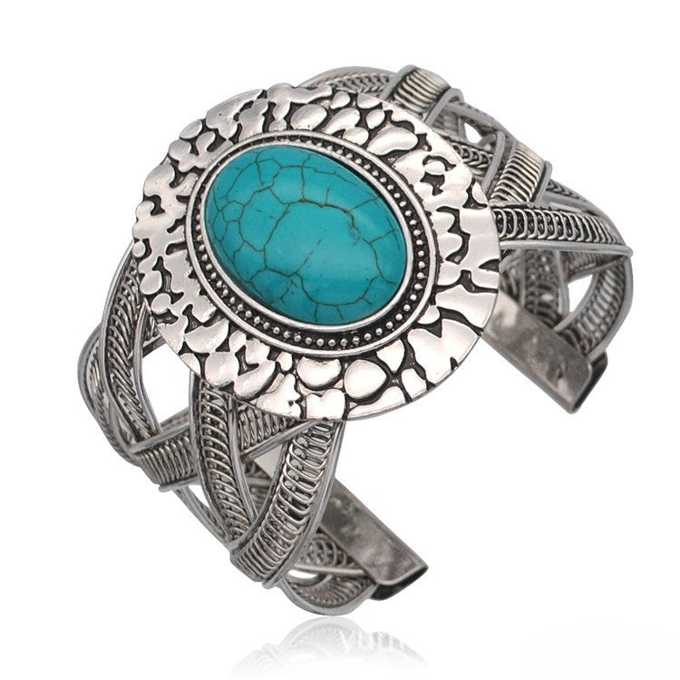 Wholesale Turquoise Hollow Geometric Vintage Wide Bracelet